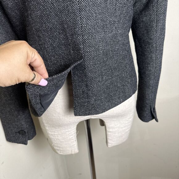 American Eagle Gray Black Silver Tweed Blazer Wool Blend Velvet Collar Sz L - Picture 8 of 13